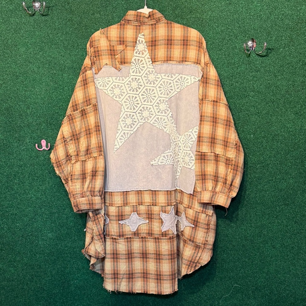 492 NWOT BlueVelvet Flannel Duster w/Stars - Picture 3 of 4